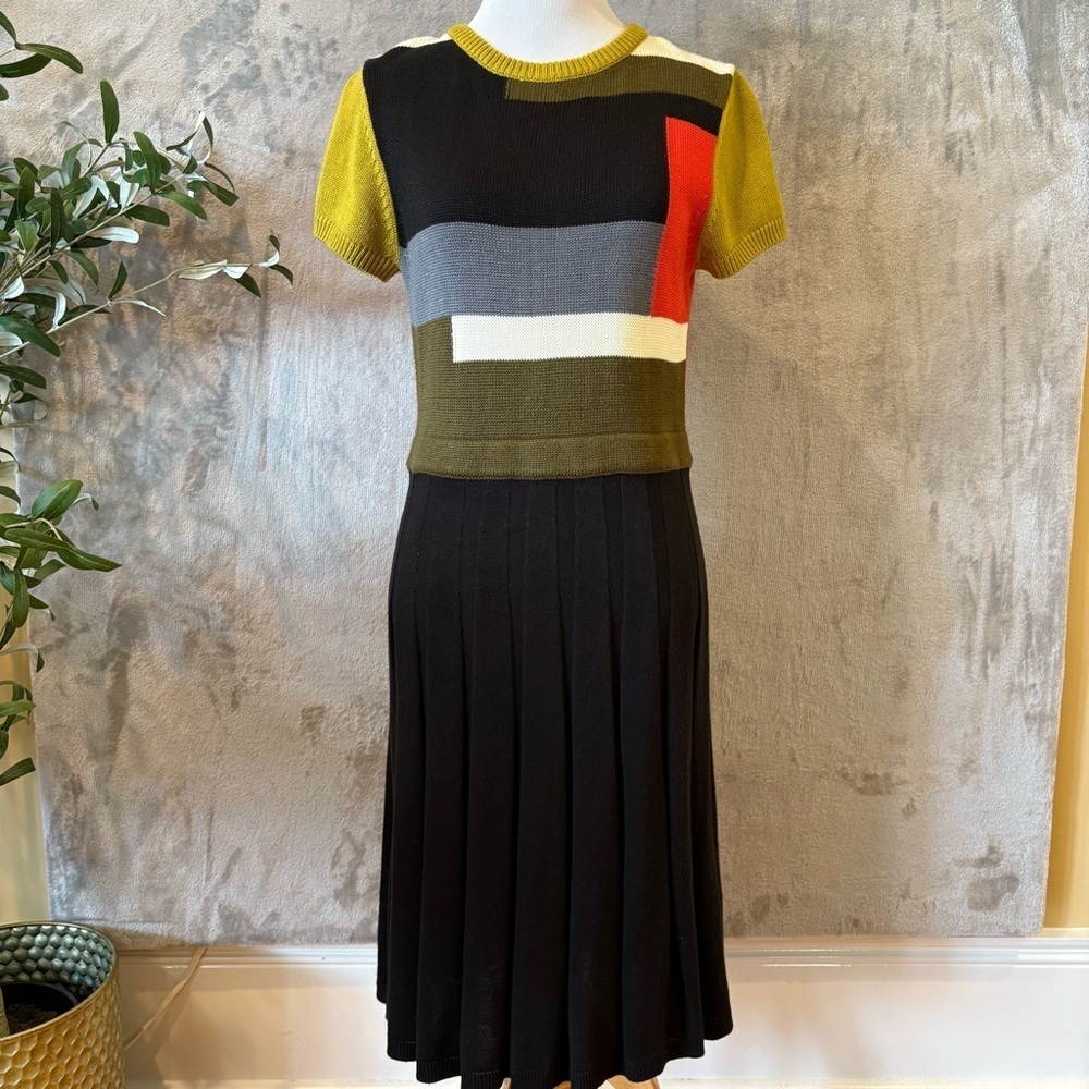 Severance Helli Colorblock Geometric Retro Mod Knit Dress Office Workwear Career